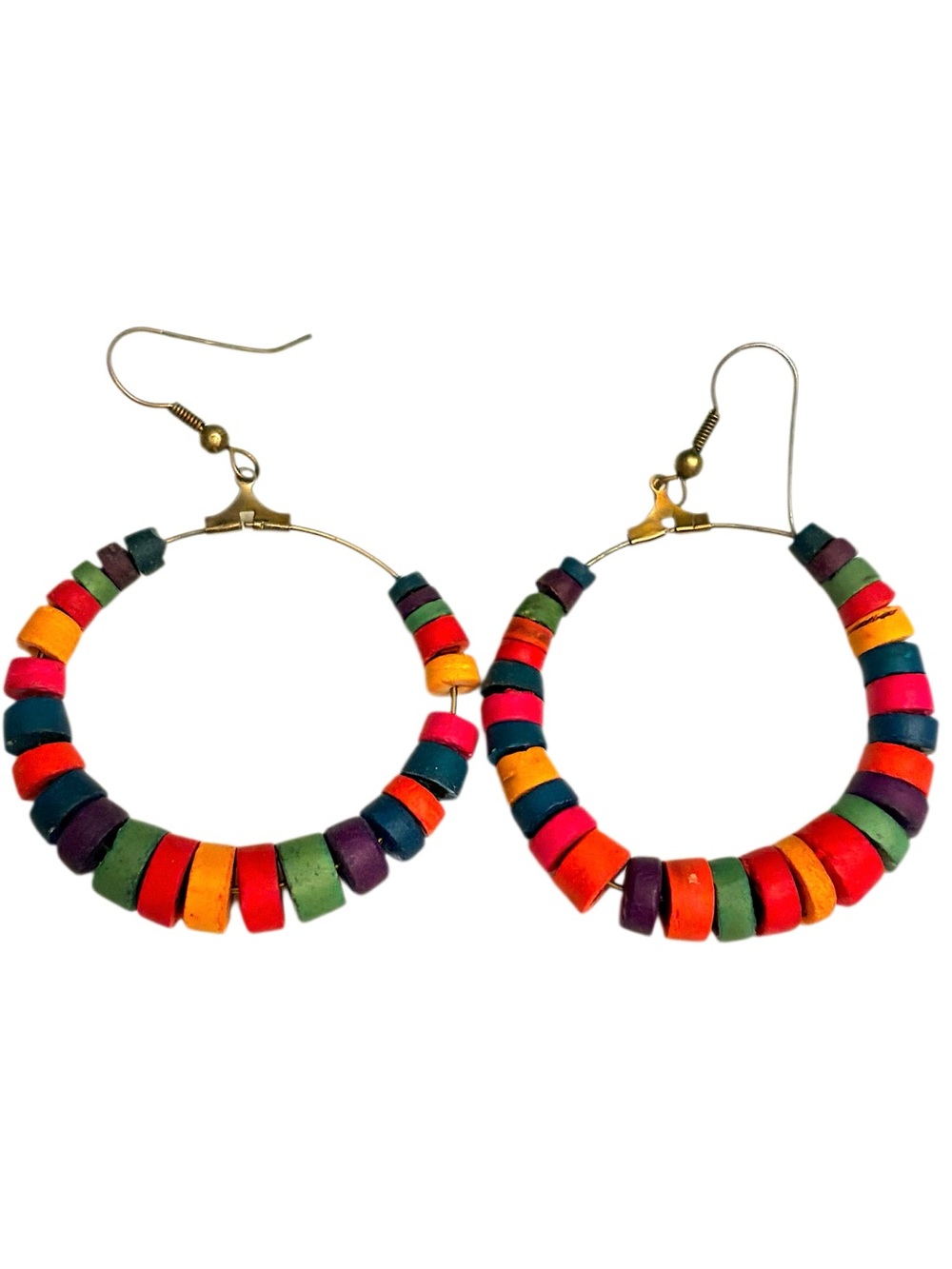 Vintage Colorful Beaded dangle hoop earrings
